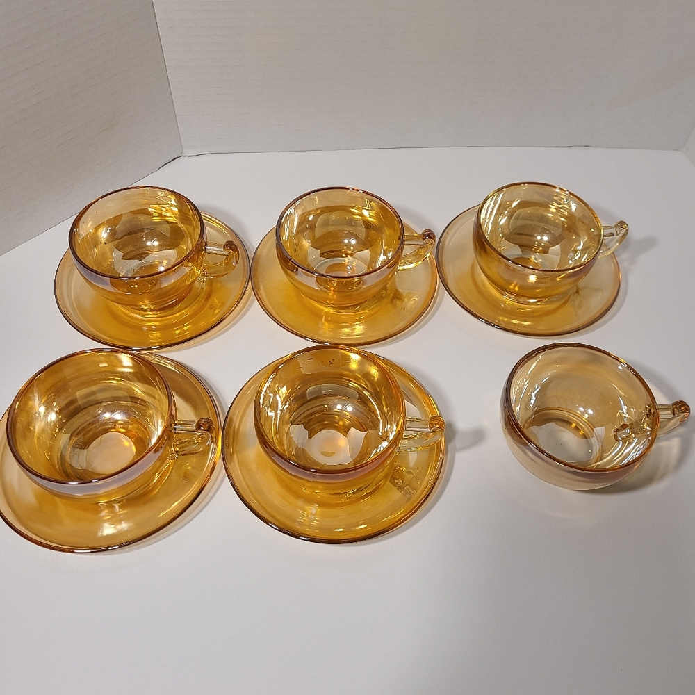 Vintage Orange Carnival Glass Tea/Coffee Cups set of 6*